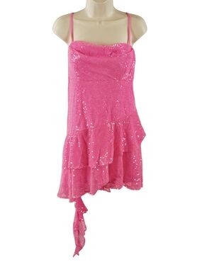 Sparkling Pink Sequin Asymmetric Mini Dress